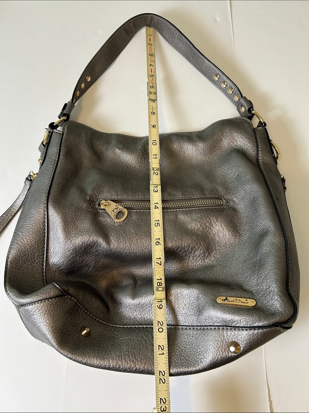 Montana West Studded Metallic Pewter Silver Hobo Shoulder Bag - Picture 11 of 15